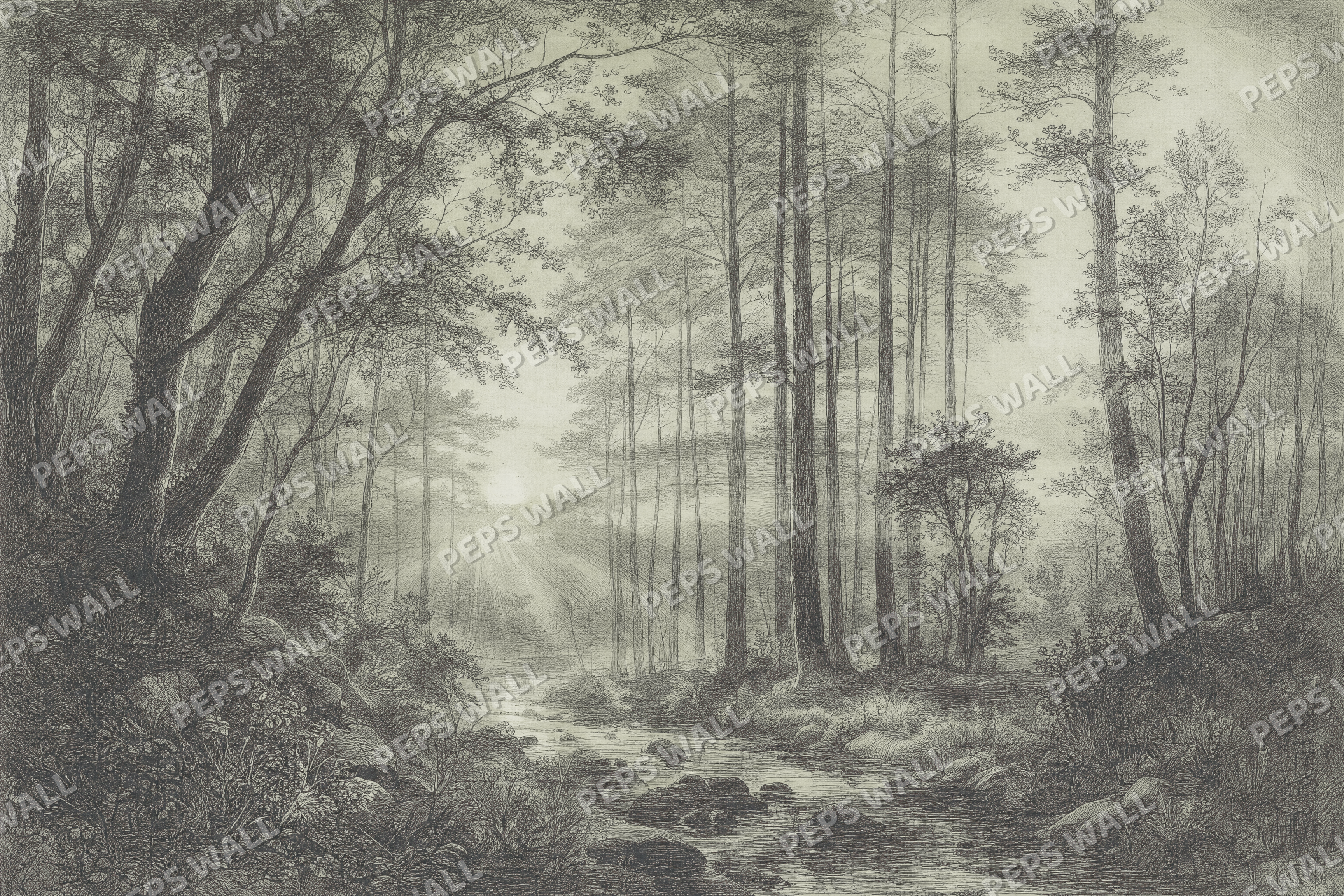 Etched Dawn in Moss Olive - made-to-measure wall mural design by Peps Wall Dubai