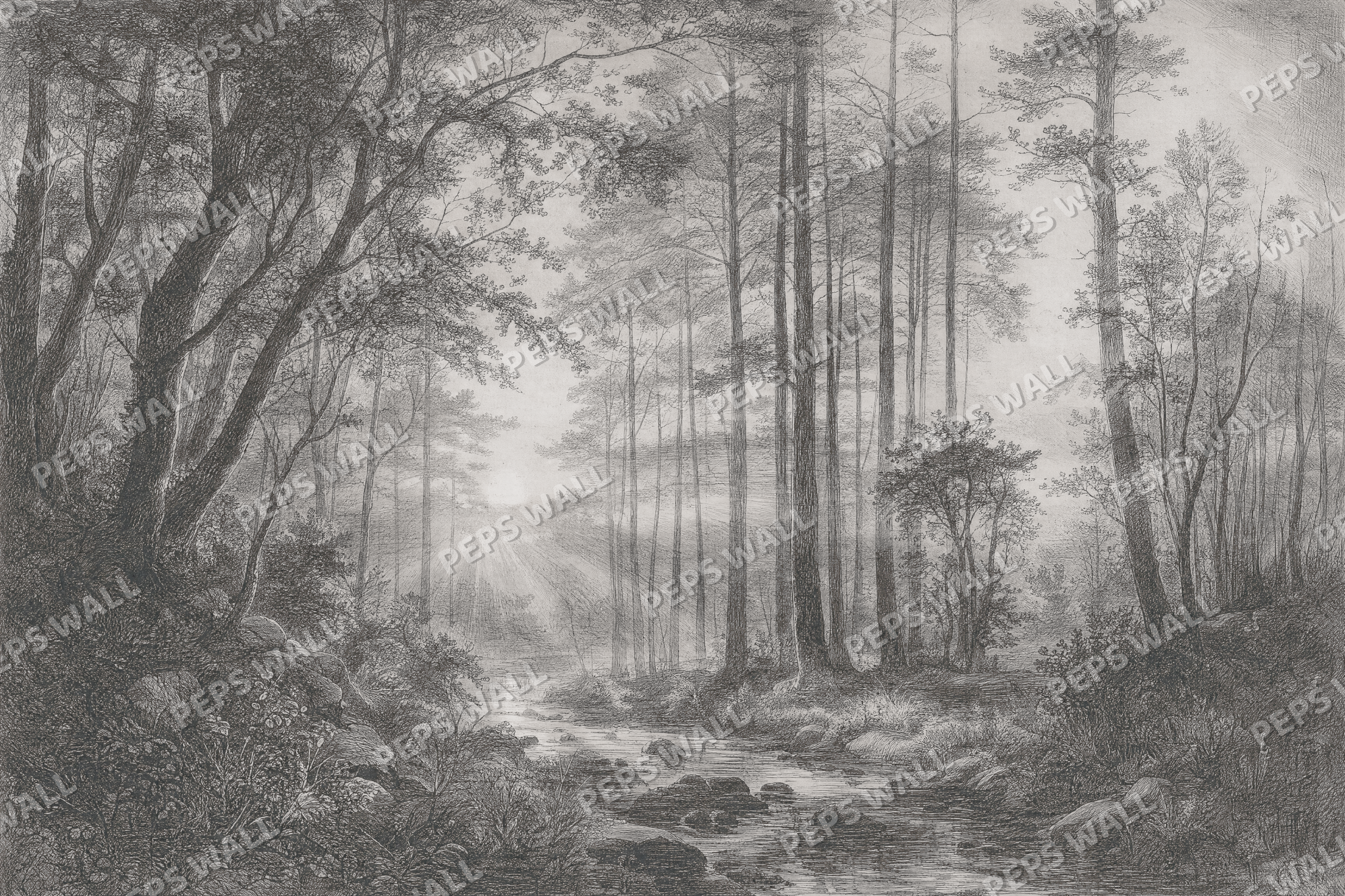Etched Dawn in Warm Grey - made-to-measure wall mural design by Peps Wall Dubai