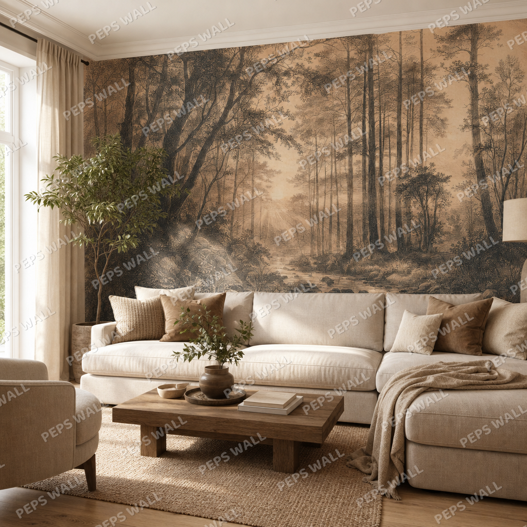 Etched Dawn wallpaper in a Dubai living room - Peps Wall