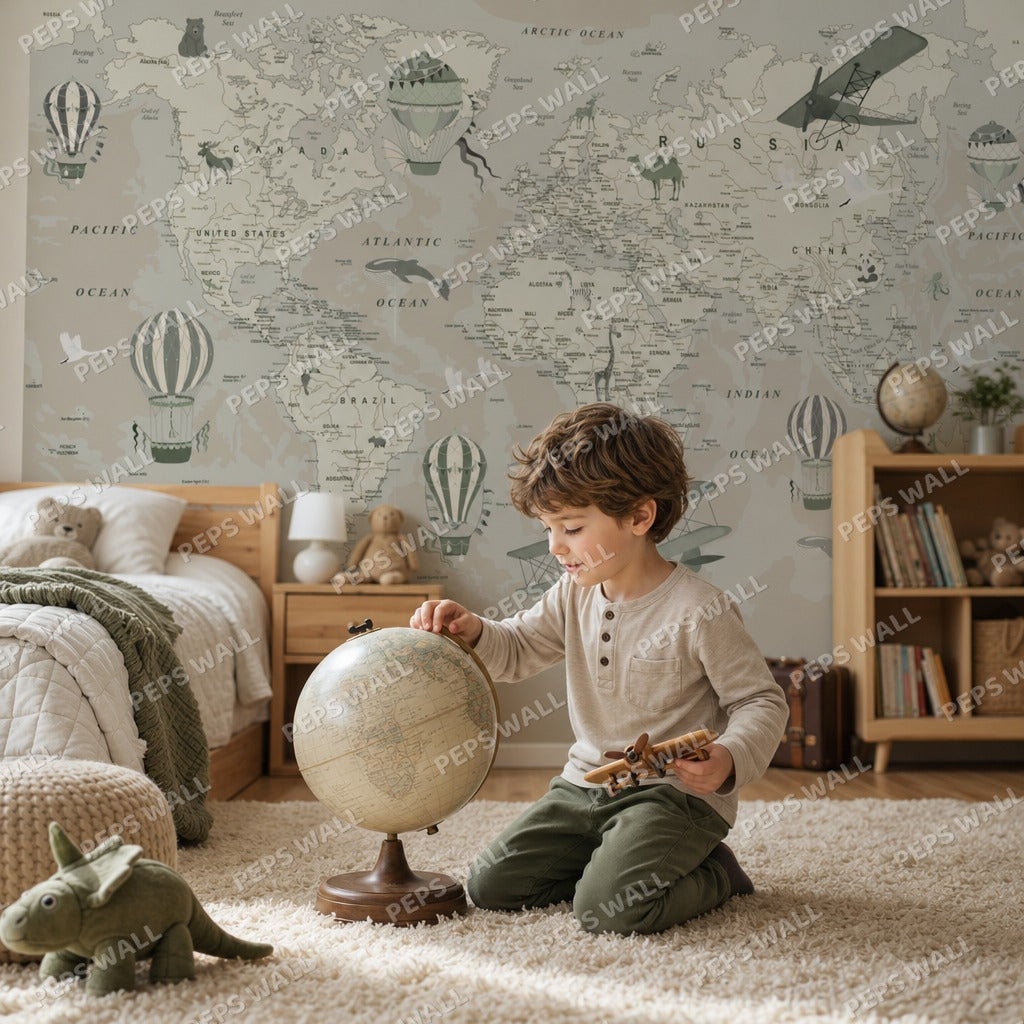 Explorer Map - Sage wallpaper mural — kids room mockup