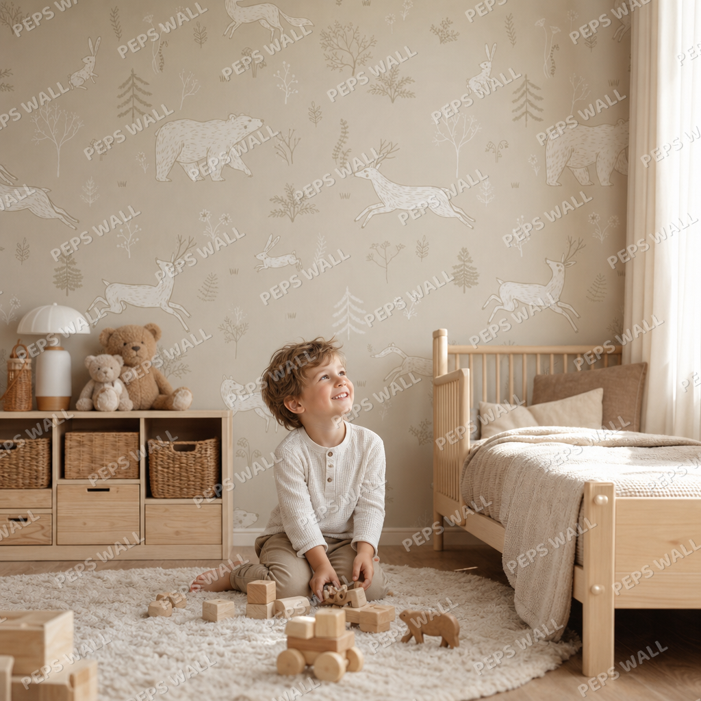 Woodland Wildlife - Brown kids room mockup