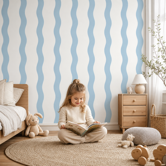 Blue Stripe Handdrawn kids room mockup