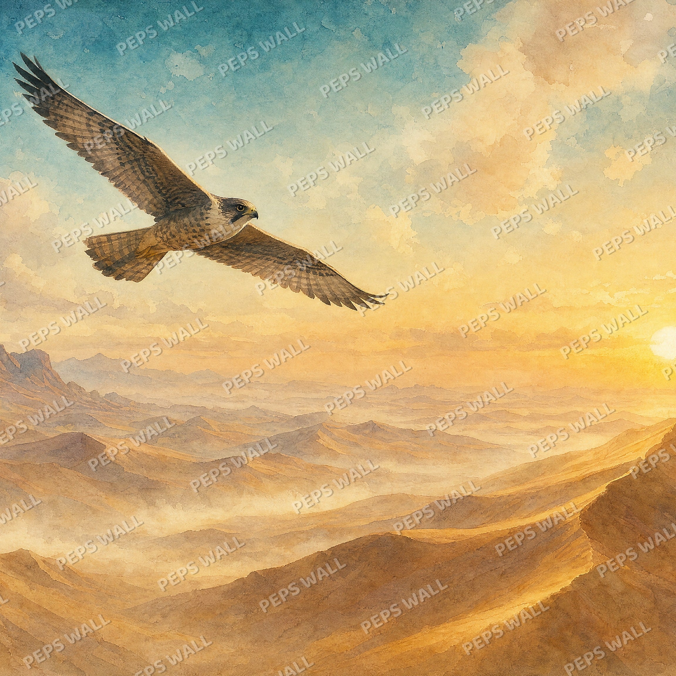 Falcon & Dunes - Watercolor wallpaper design