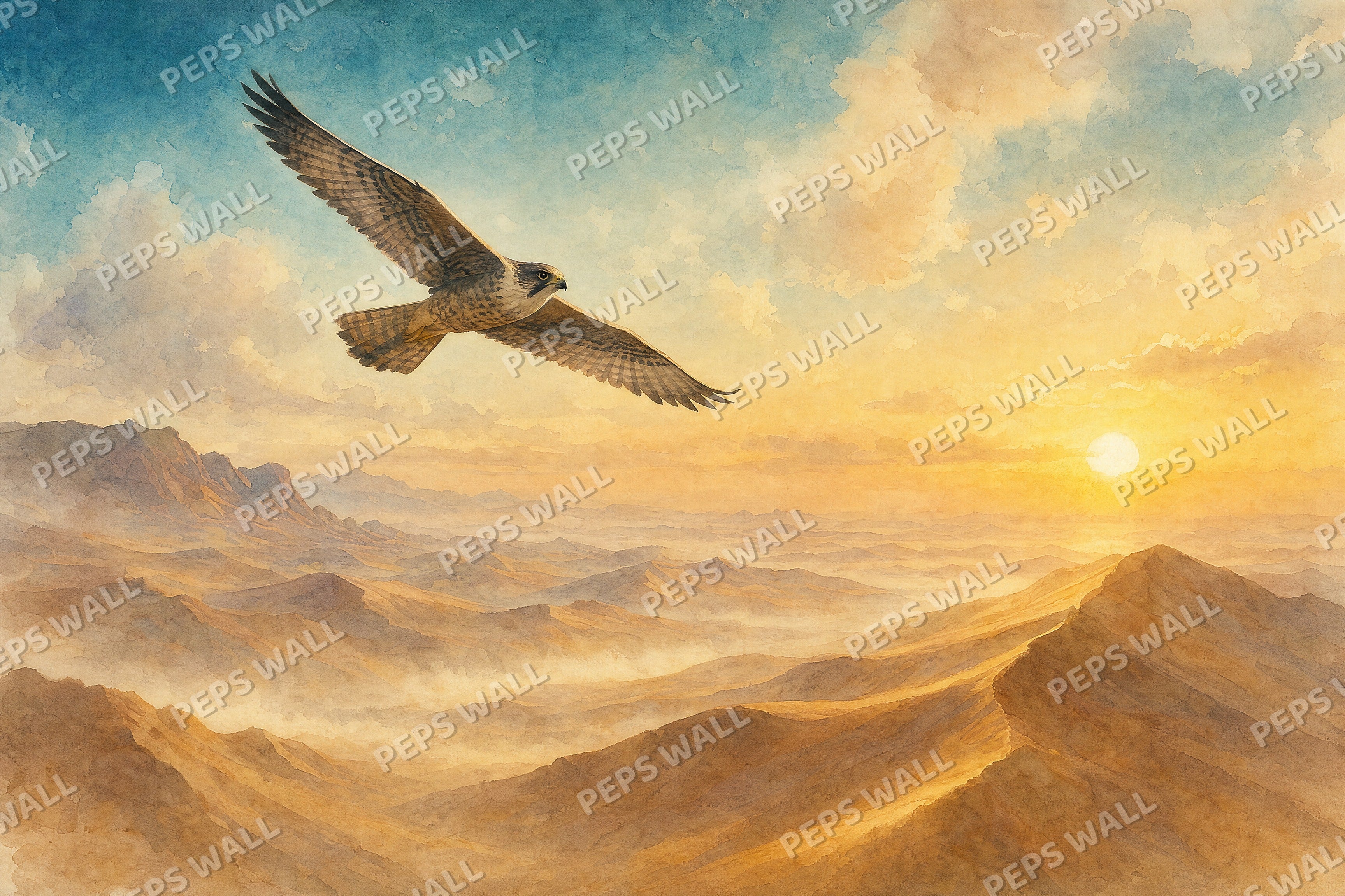 Falcon & Dunes - Watercolor full wall mural design