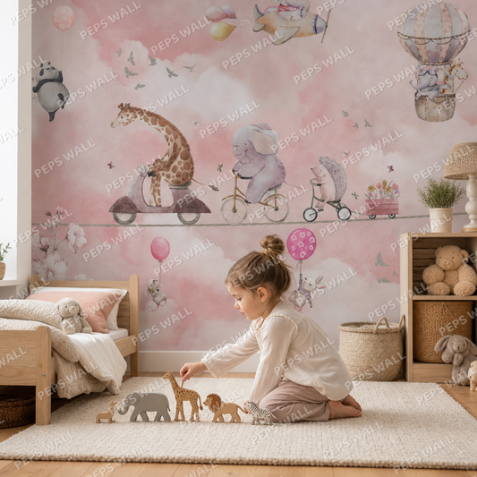 Festive Animals kids room wallpaper - custom mural printed and installed in Dubai