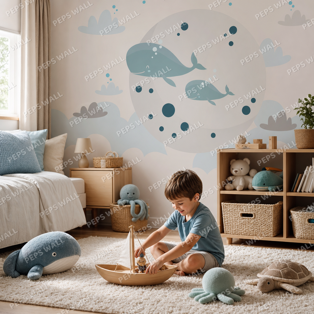 Fishes kids room wallpaper - custom mural printed and installed in Dubai