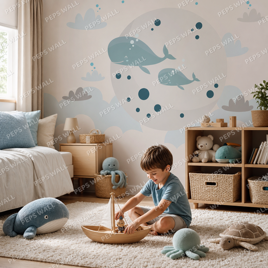 Fishes kids room wallpaper - custom mural printed and installed in Dubai