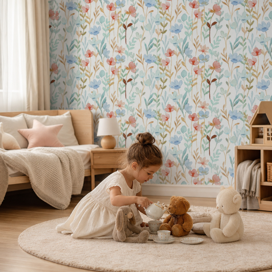 Floral Symphony kids room wallpaper - custom mural printed and installed in Dubai