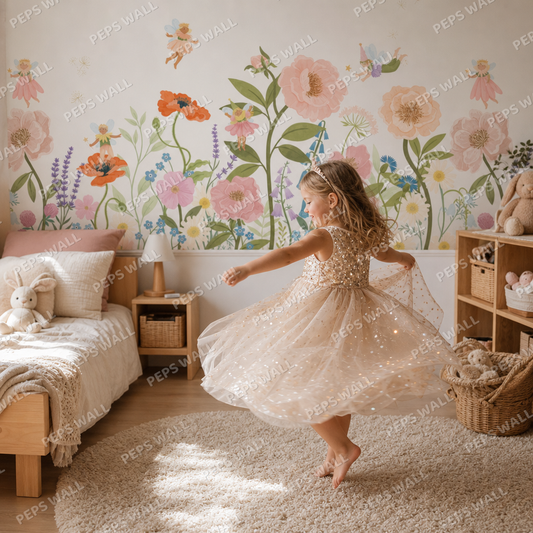 Flower Fairy kids room wallpaper - custom mural printed and installed in Dubai