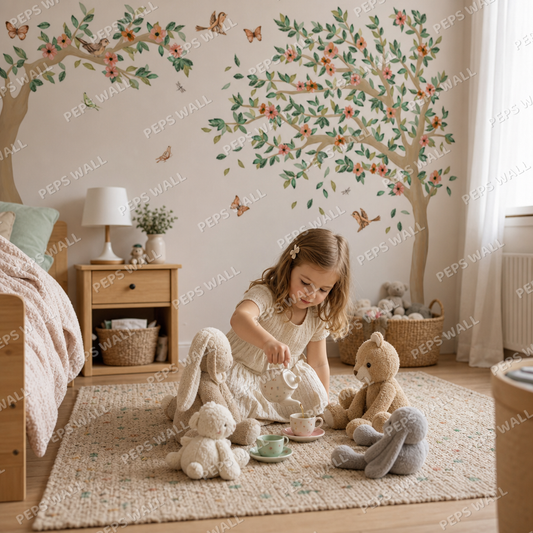 Flowery Trees kids room wallpaper - custom mural printed and installed in Dubai