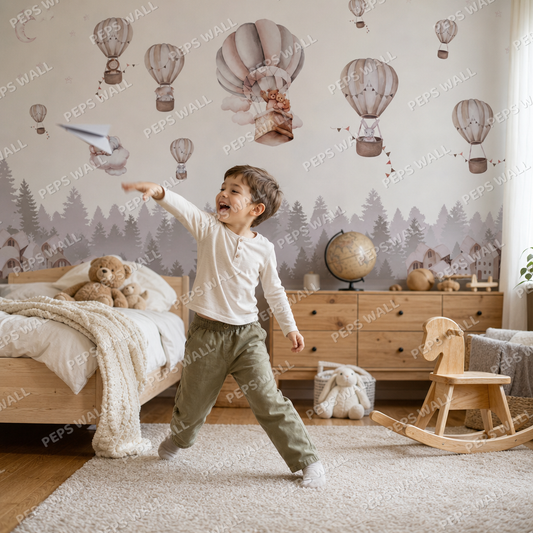 Flying Balloons kids room wallpaper - custom mural printed and installed in Dubai