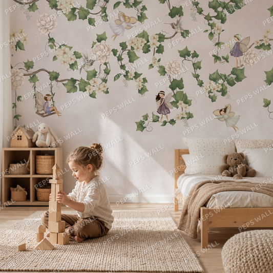 Flying Fairies kids room wallpaper - custom mural printed and installed in Dubai