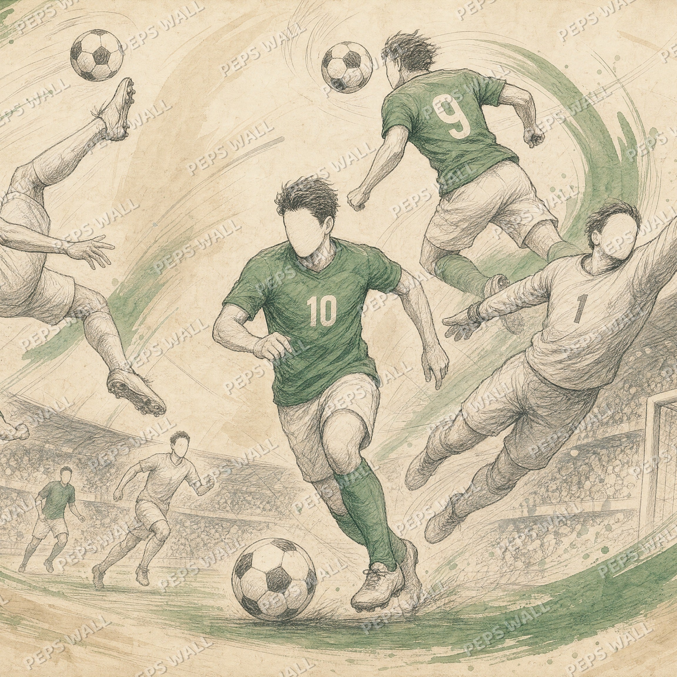 Football Legends - Pencil Line Art wallpaper design