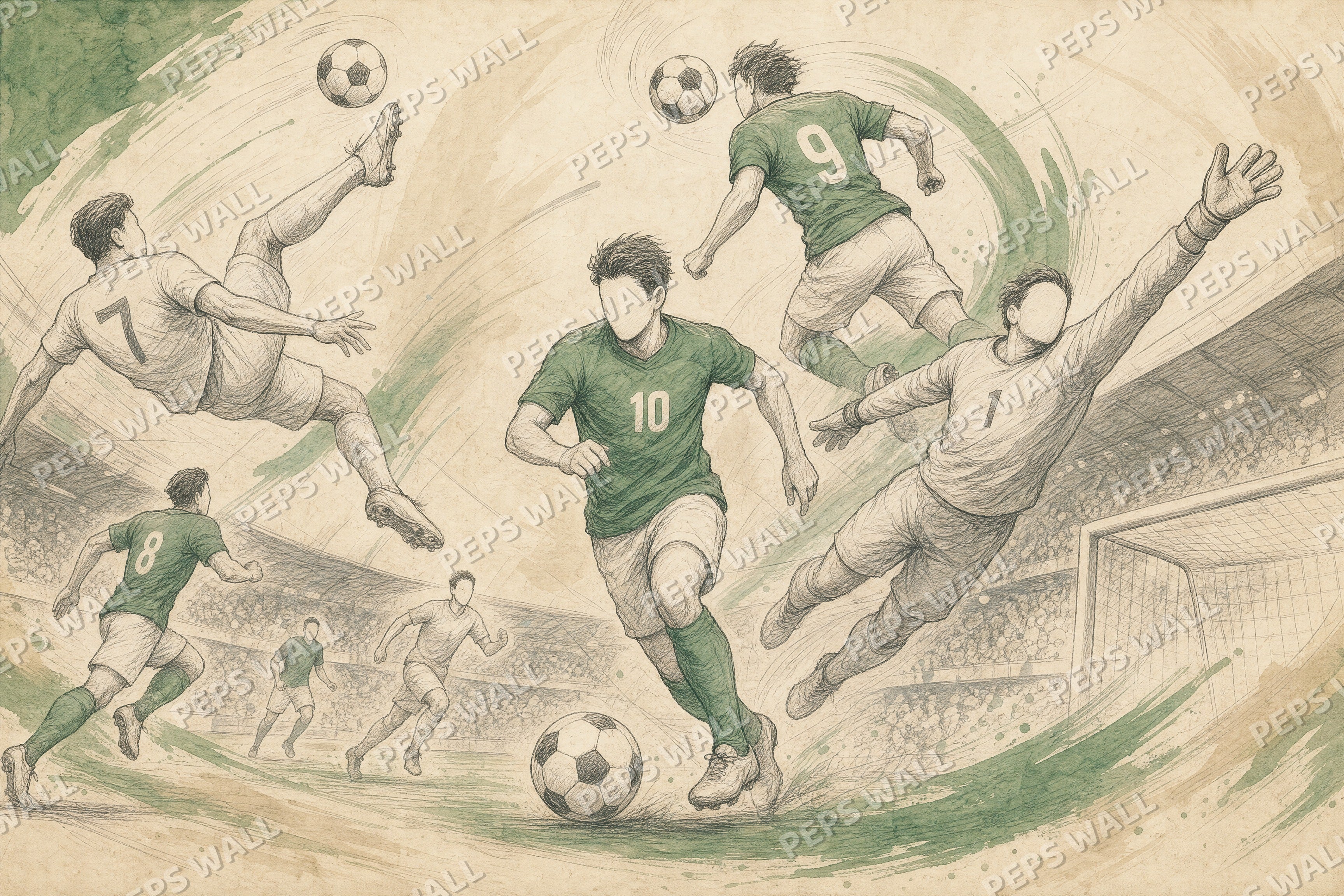Football Legends - Pencil Line Art full wall mural design