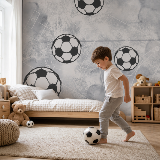 Footballs kids room wallpaper - custom mural printed and installed in Dubai