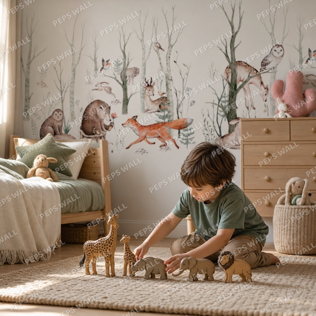 Forrest Animals kids room wallpaper - custom mural printed and installed in Dubai