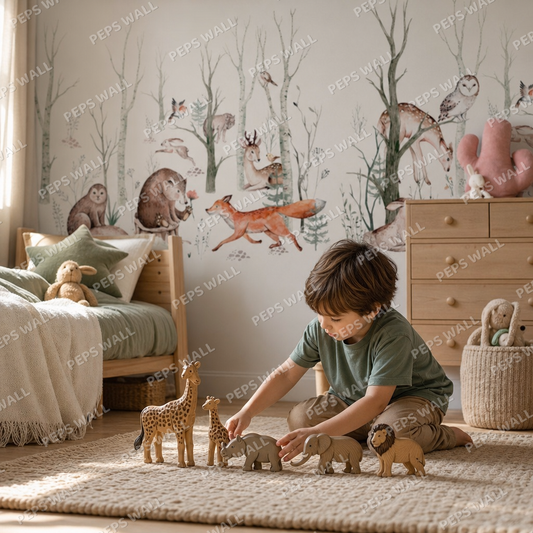 Forrest Animals kids room wallpaper - custom mural printed and installed in Dubai