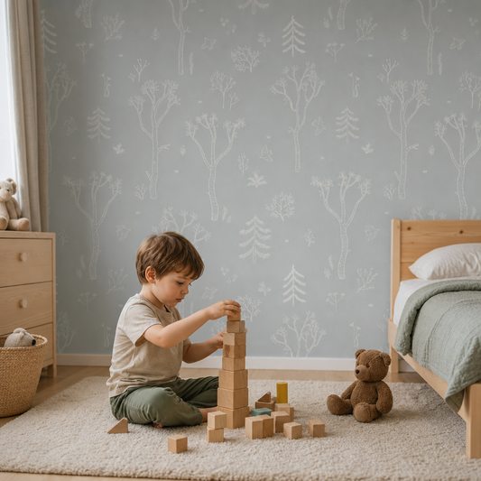 Forrest Trail - Blue kids room wallpaper - custom mural printed and installed in Dubai