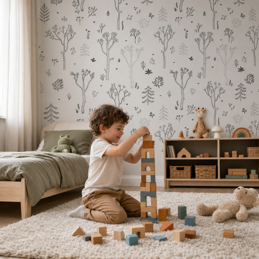 Forrest Trail - Light kids room wallpaper - custom mural printed and installed in Dubai