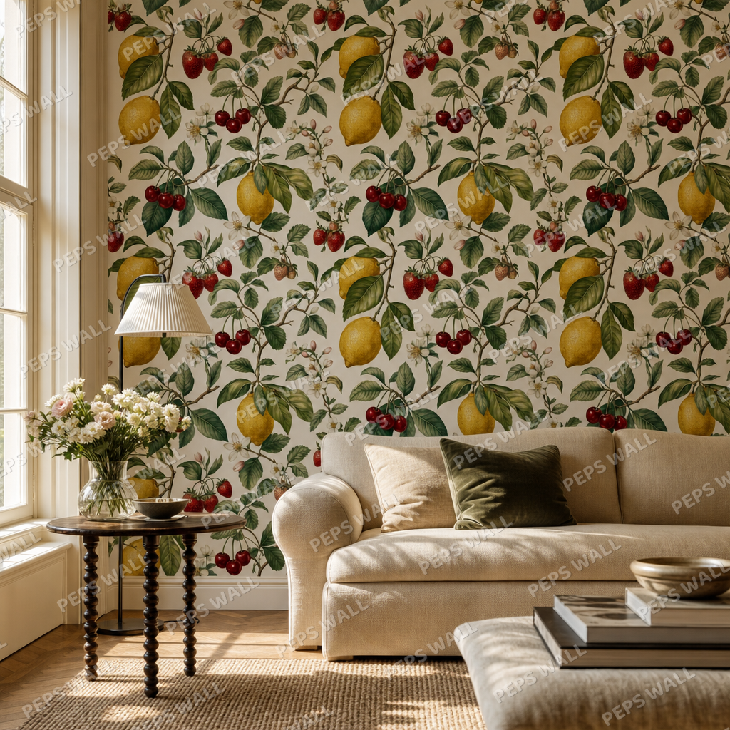Fruit Orchard living room wallpaper - custom mural printed and installed in Dubai