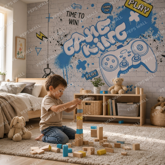Gamer champion kids room wallpaper - custom mural printed and installed in Dubai