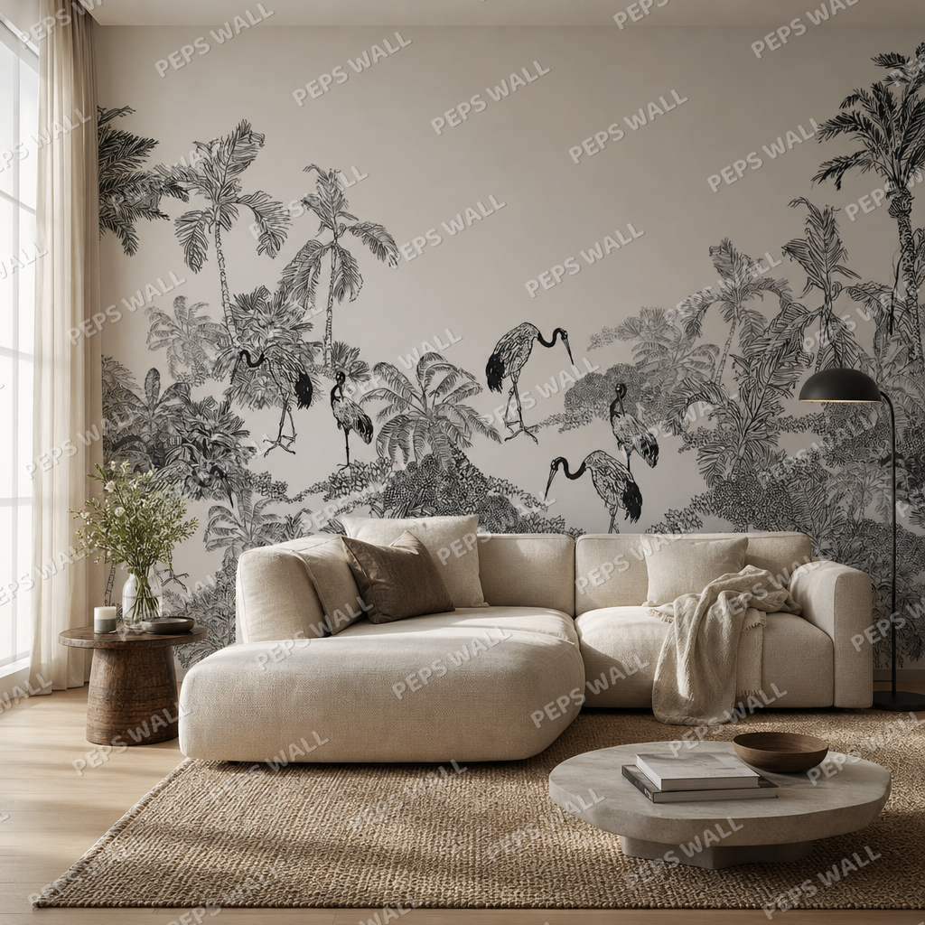 Gangotri Mist living room wallpaper - custom mural printed and installed in Dubai