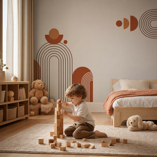 Geometric Boho Pattern kids room wallpaper - custom mural printed and installed in Dubai