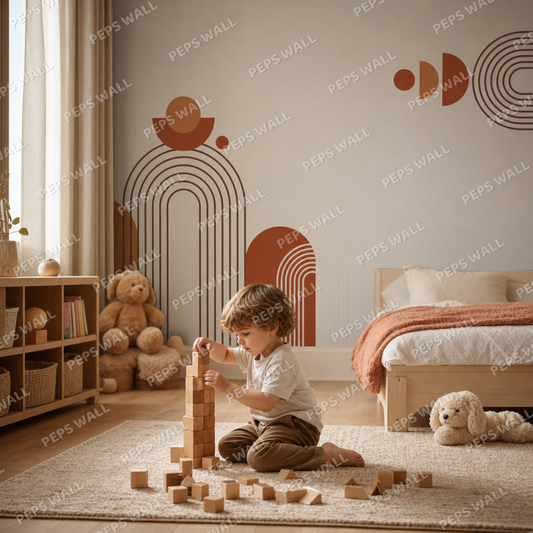 Geometric Boho Pattern kids room wallpaper - custom mural printed and installed in Dubai