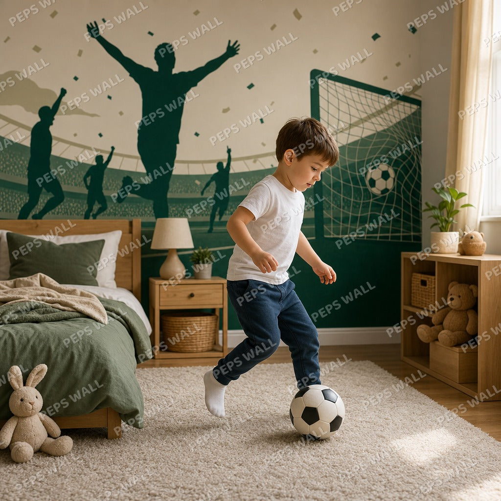 Goal Celebration - Minimalist Graphic wallpaper mural — kids room mockup