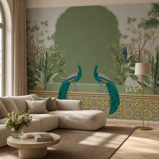 Gokul Serenity living room wallpaper - custom mural printed and installed in Dubai