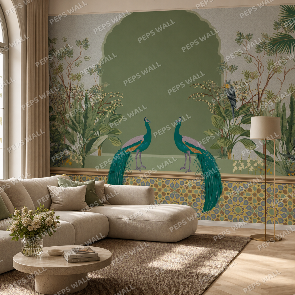 Gokul Serenity living room wallpaper - custom mural printed and installed in Dubai