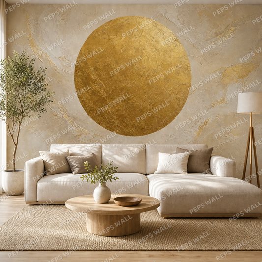 The Gold Circle wallpaper in a Dubai living room - Peps Wall