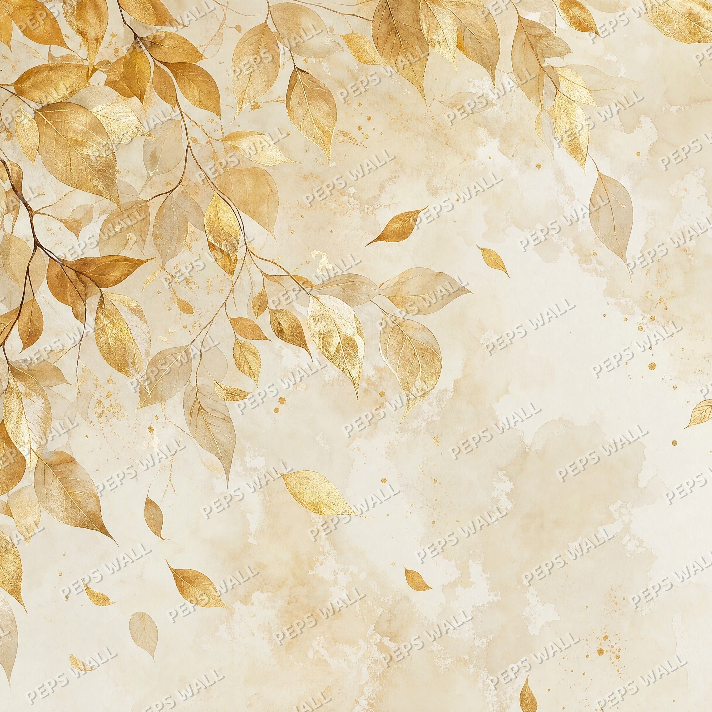 Gold Leaves Cascade - Watercolor wallpaper design