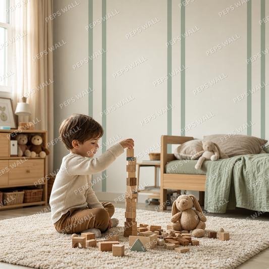 Green Stripe Banker kids room wallpaper - custom mural printed and installed in Dubai