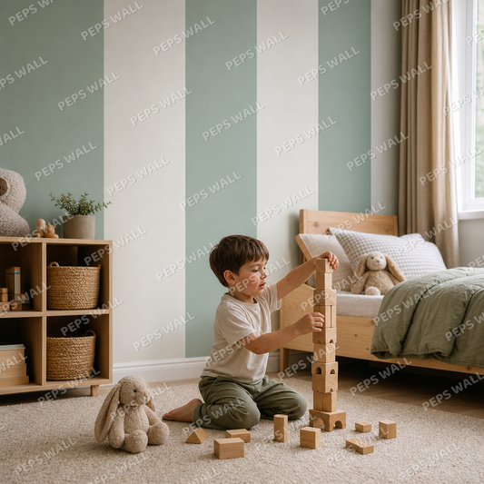 Green Stripe Cabana kids room wallpaper - custom mural printed and installed in Dubai