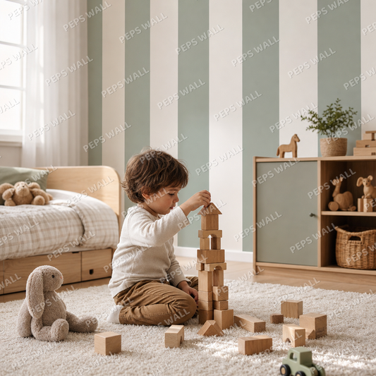 Green Stripe Classic kids room wallpaper - custom mural printed and installed in Dubai