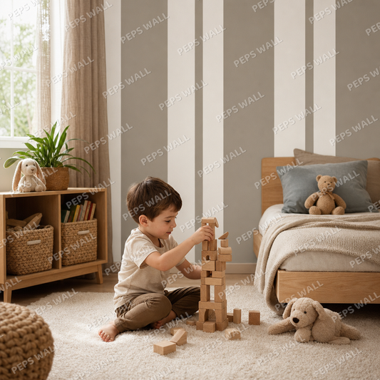 Greige Stripe Vintage kids room wallpaper - custom mural printed and installed in Dubai