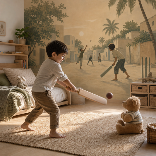 Gully Cricket wallpaper in a Dubai kids bedroom - Peps Wall