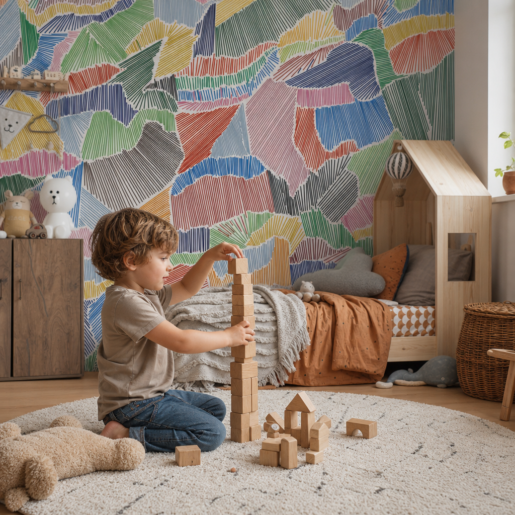 Hachure kids room wallpaper - custom mural printed and installed in Dubai