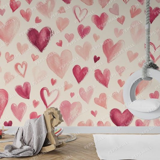 Hand-Painted Pink Hearts — heart wallpaper mural, Peps Wall Dubai