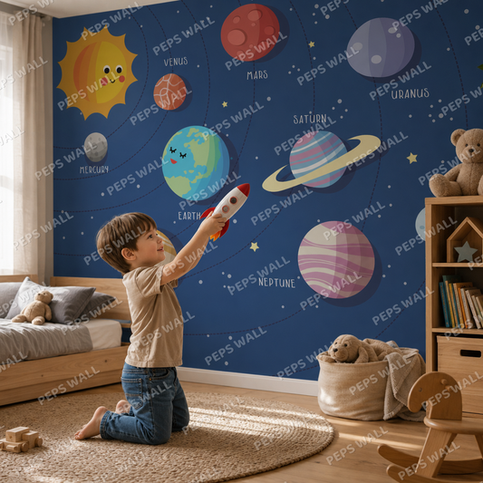 Happy Galaxy kids room wallpaper - custom mural printed and installed in Dubai