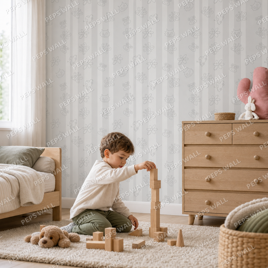 Happy grey stripes kids room wallpaper - custom mural printed and installed in Dubai