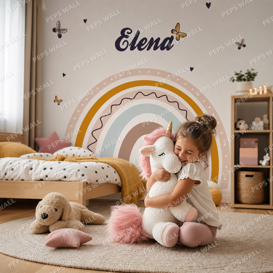 Heartful Rainbow - Multicolors kids room wallpaper - custom mural printed and installed in Dubai