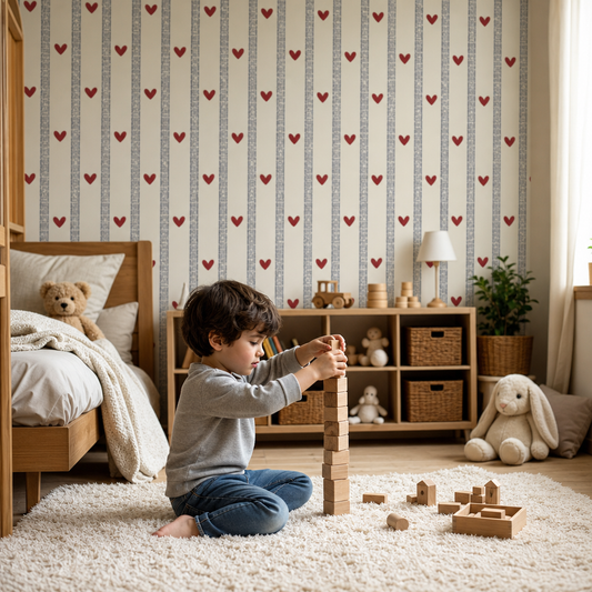 Hearts & Stripes kids room wallpaper - custom mural printed and installed in Dubai