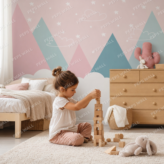 Heavenly Horizons kids room wallpaper - custom mural printed and installed in Dubai