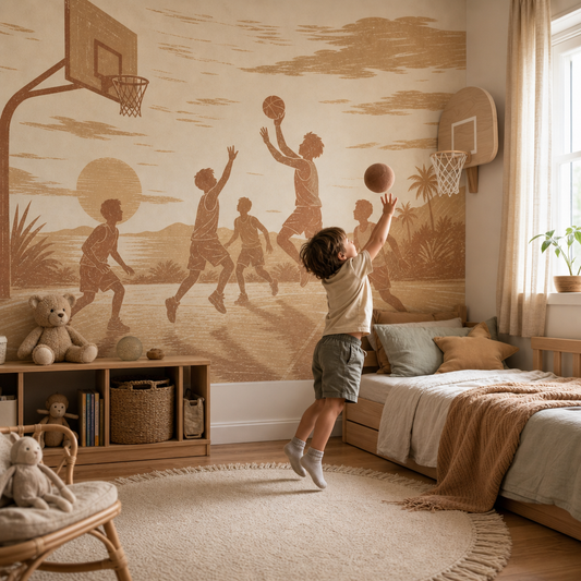 Golden Hour Hoops wallpaper in a Dubai kids bedroom - Peps Wall