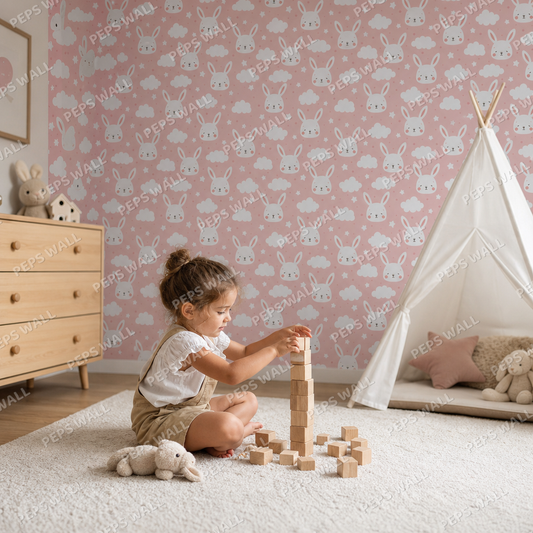 Hop little rabbits kids room wallpaper - custom mural printed and installed in Dubai