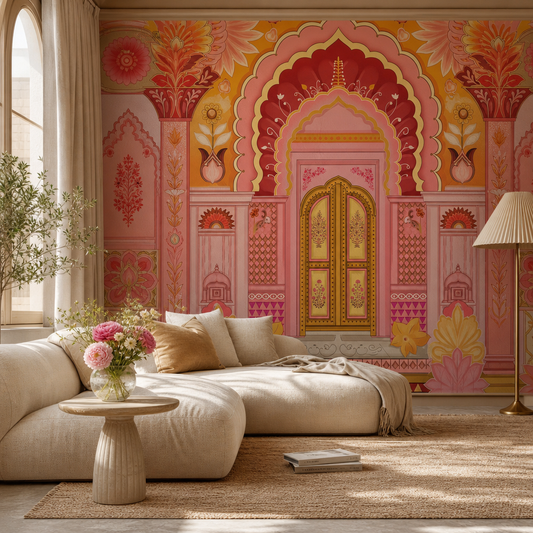 Indian Pattern Door living room wallpaper - custom mural printed and installed in Dubai