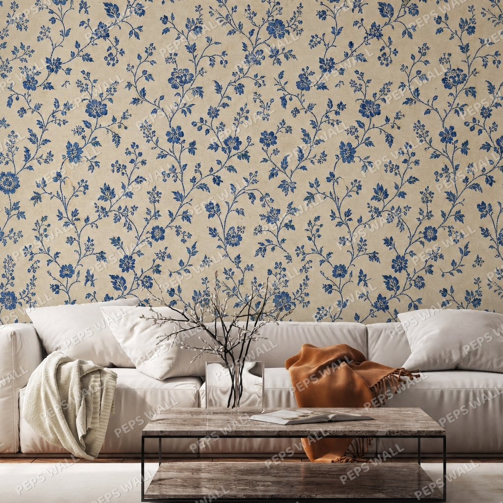 Indigo Block Blossom — cherry blossom wallpaper Dubai, Peps Wall
