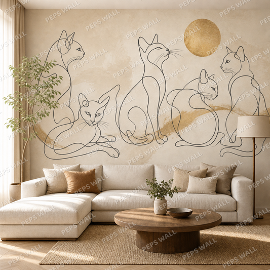 Ink Cats wallpaper in a Dubai living room - Peps Wall